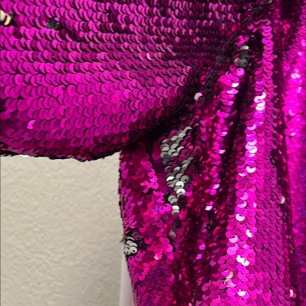 Torrid Fuchsia / Silver Sequin Bomber Jacket, Size 1 - Picture 7 of 12